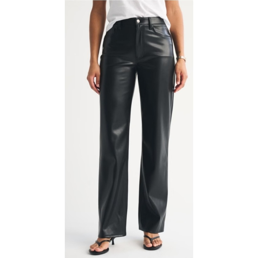 Abercrombie Curve Love Vegan Leather Pants Ultra High Rise Straight Leg Black 12
